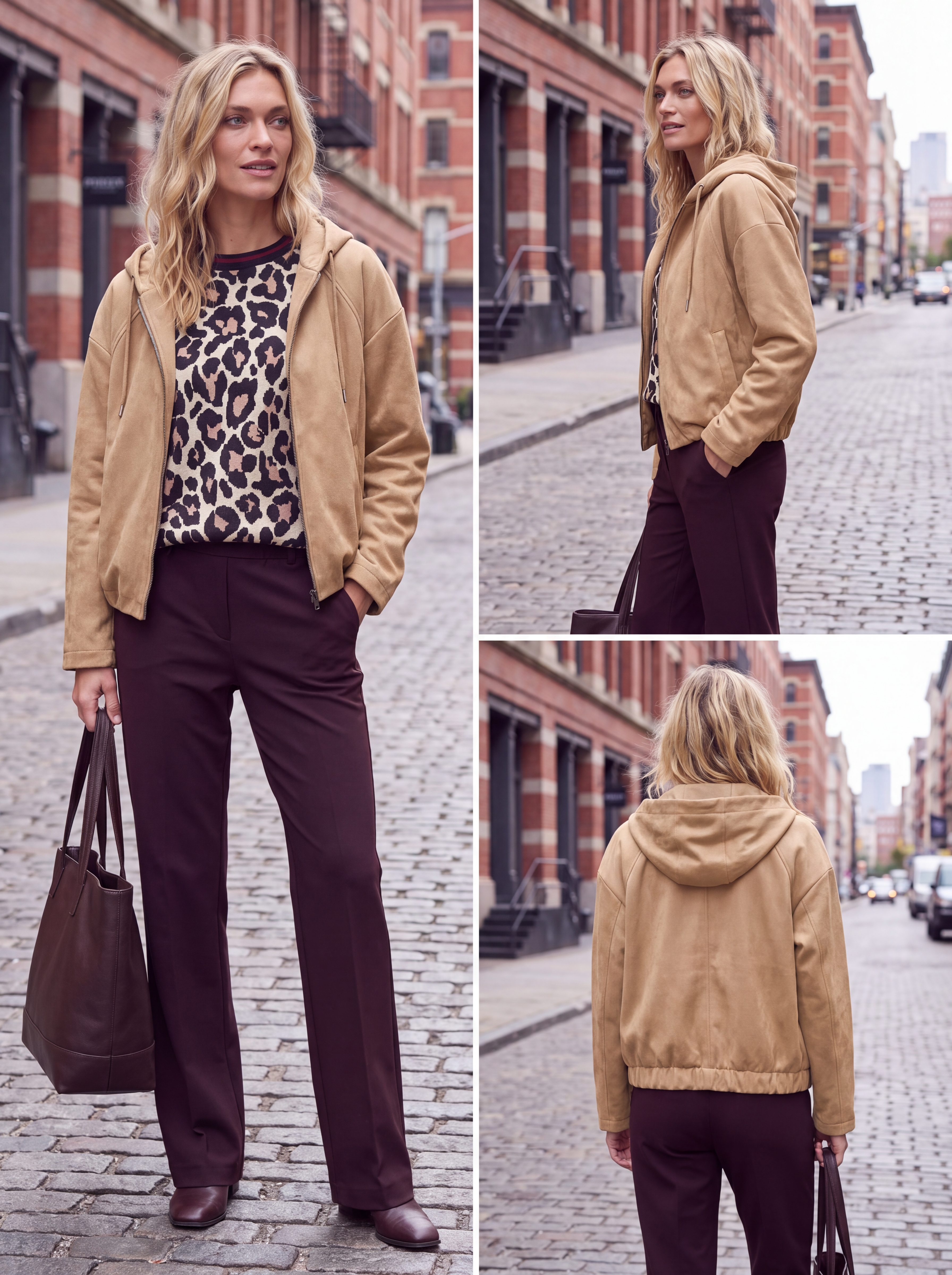 Dámska bunda s kapucňou v imitácii brúsenej kože BROADWAY NYC FASHION GOLDEN BEIGE Béžová s.WEAR 4